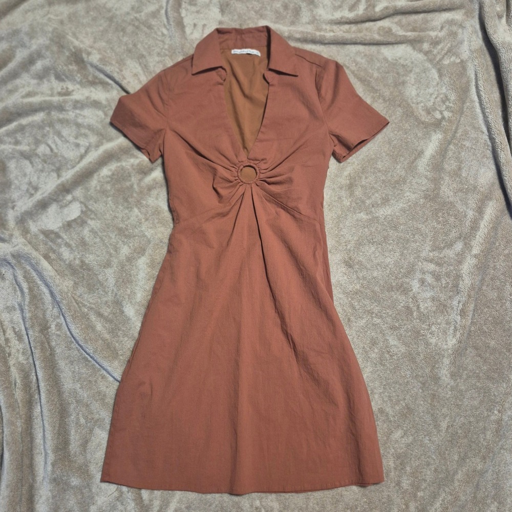 Abercrombie & Fitch Women Rust Orange O-Ring Cutout Mini Dress Small Tall ST
